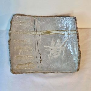 Slumped Platter - White/Gold w Blue Streaks, 2007