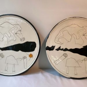 Set of Two Cow Plates with Black Stroke