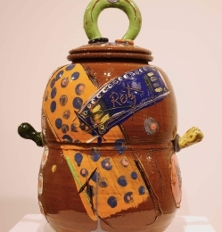 “Brown Jar with Green Handled Lid , 1983- Sara Series”
